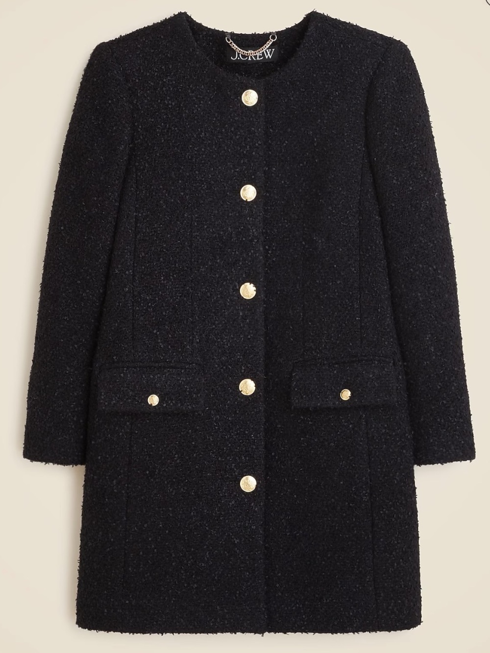 J crew. Collarless lady coat in textured tweed. Size 6.